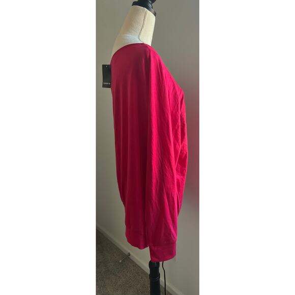 NWT TORRID Magenta Pink Off the Shoulder Floral Lace Neckline SweatshirtSize 2X - Picture 5 of 12